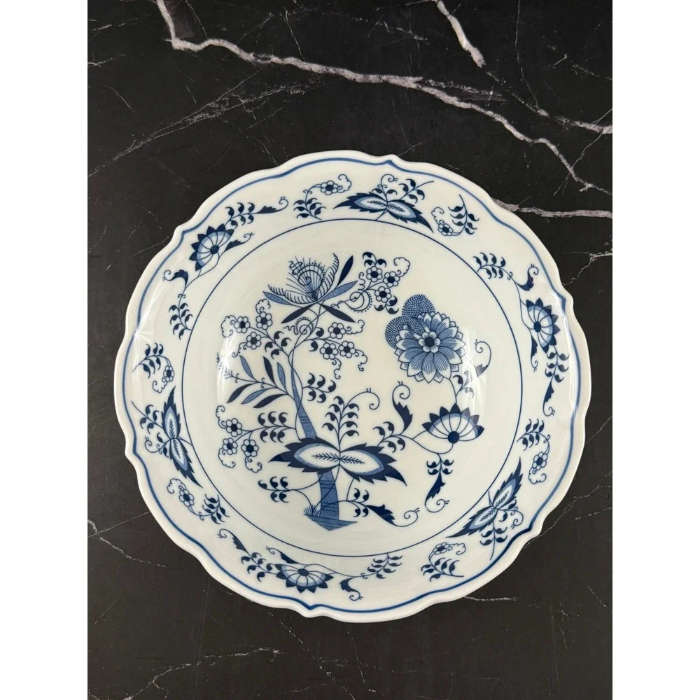 VTG Blue Danube Blue Onion 9in Serving Vegetable Bowl Rectangle Stamp